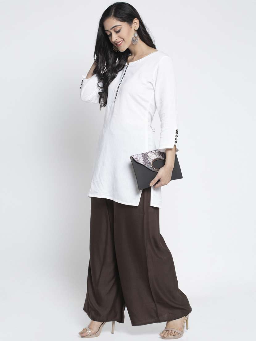 brown rayon flared palazzo - 18984187 -  Standard Image - 3