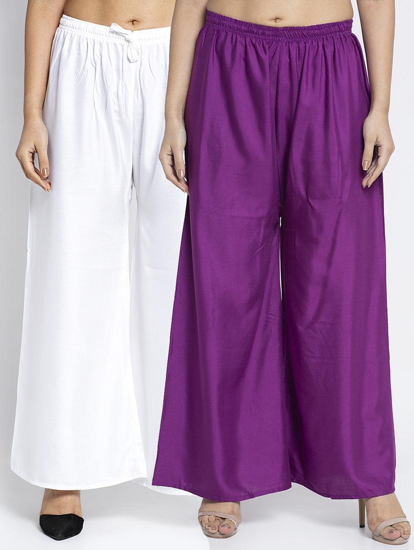 pack of 2 solid flared palazzo - 18984221 -  Zoom Image - 0