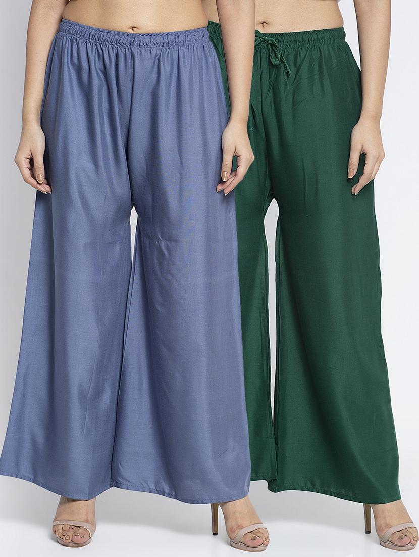 pack of 2 solid flared palazzo - 18984259 -  Zoom Image - 0