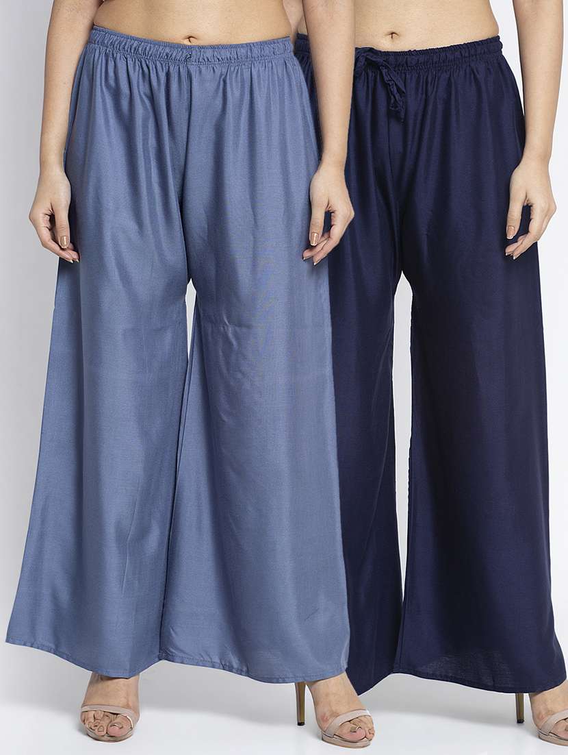 pack of 2 solid flared palazzo - 18984263 -  Zoom Image - 0