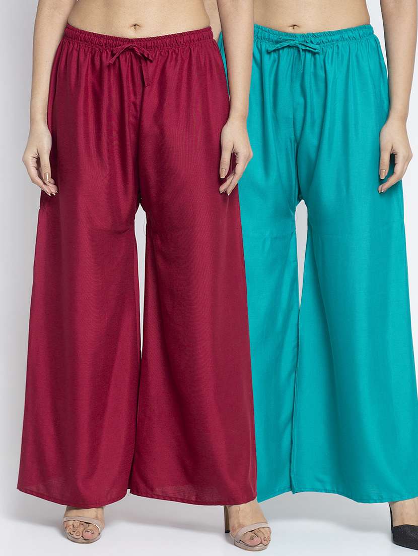 pack of 2 solid flared palazzo - 18984382 -  Zoom Image - 0