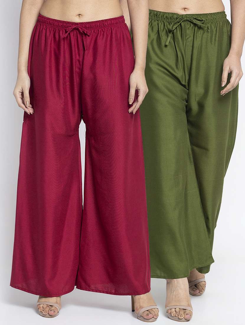 pack of 2 solid flared palazzo - 18984383 -  Zoom Image - 0