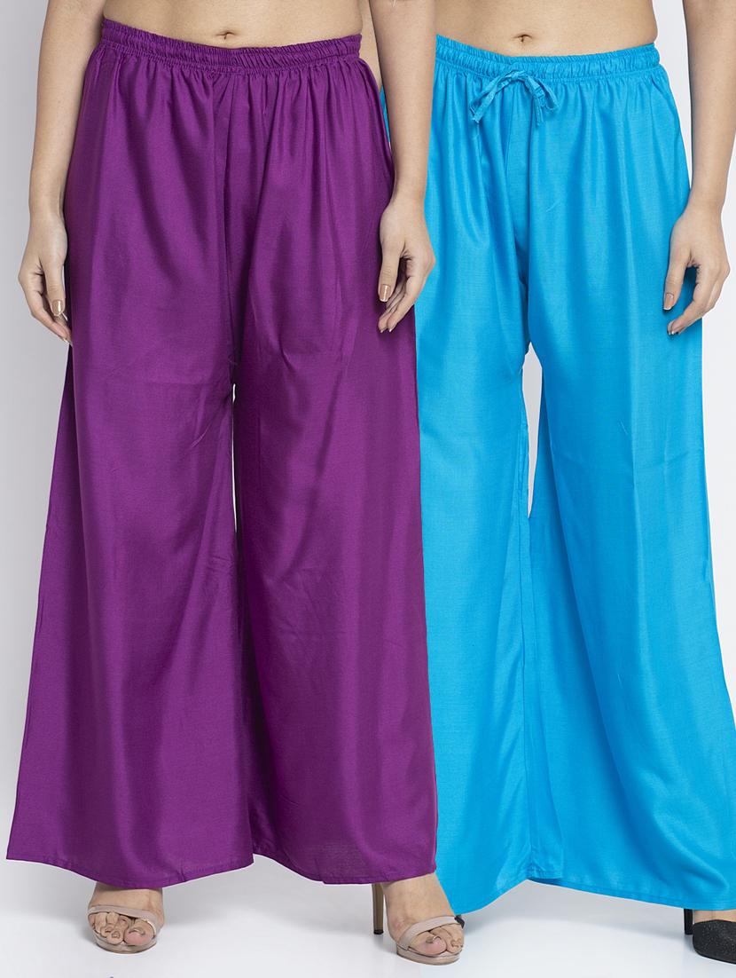 pack of 2 solid flared palazzo - 18984400 -  Zoom Image - 0