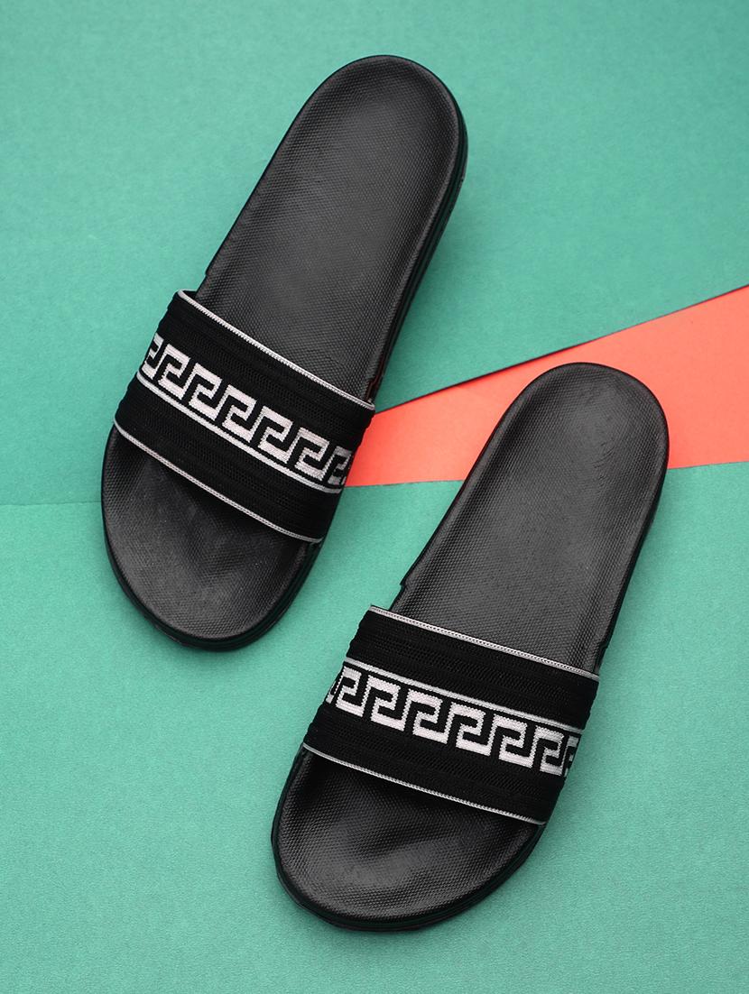 black synthetic & mesh slip on flip flops - 19010302 - Zoom Image - 0