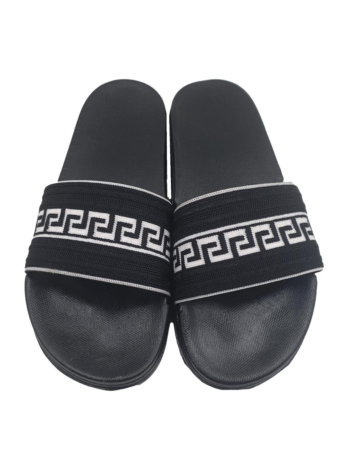 black synthetic & mesh slip on flip flops - 19010302 - Standard Image - 3