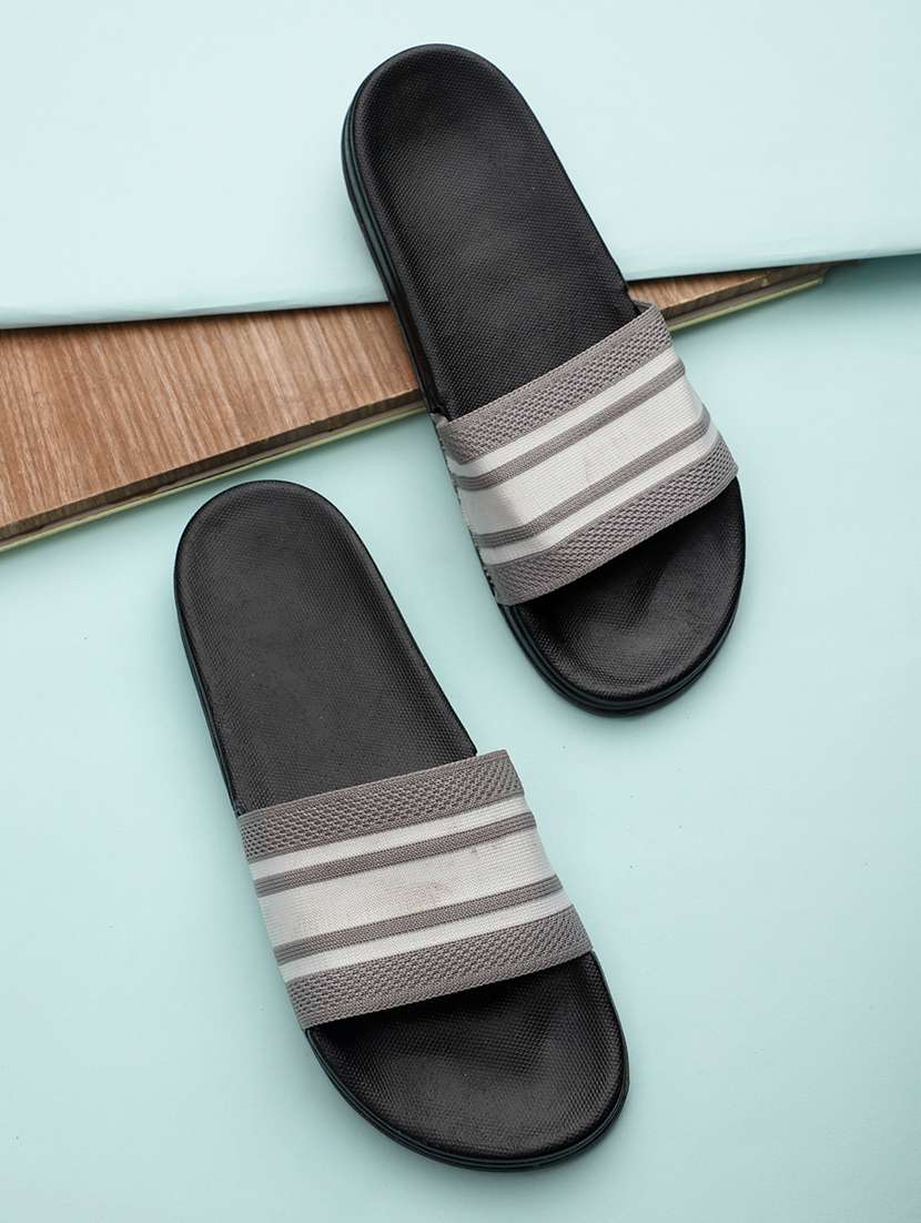grey synthetic & mesh slip on flip flops