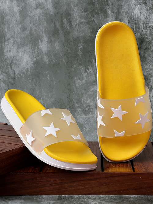 yellow printed slip on flip flop - 19020842 -  Standard Image - 0