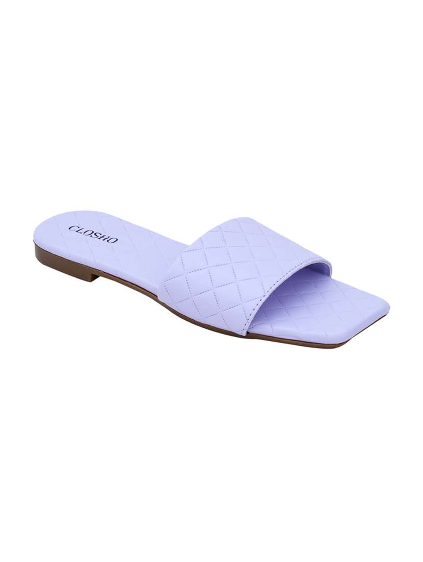 purple slip on sandal