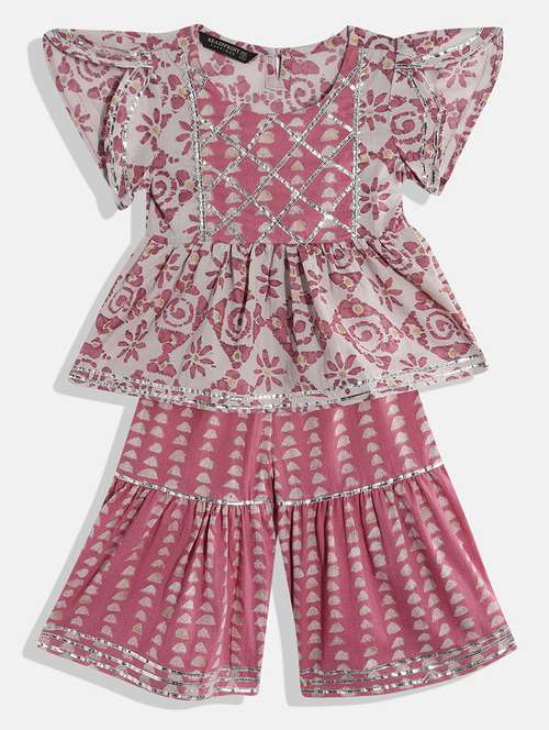 girls round neck printed kurta sharara set - 19081871 - Standard Image - 0