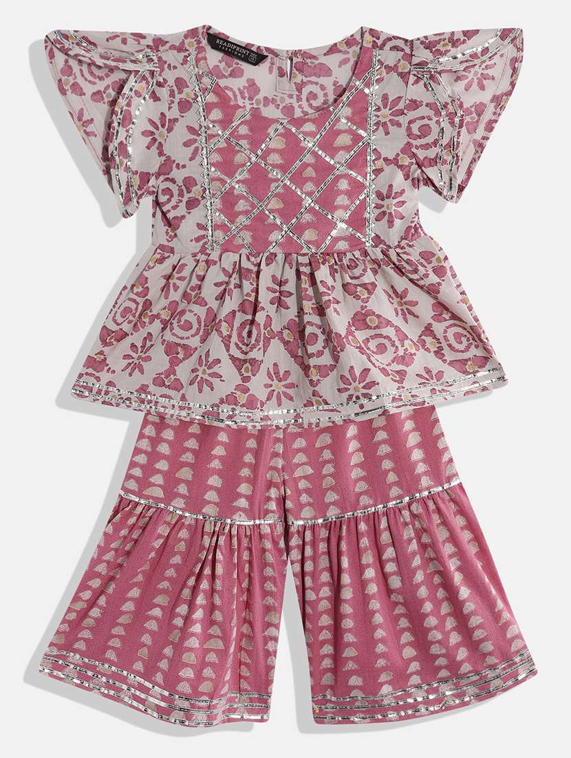 girls round neck printed kurta sharara set - 19081871 - Zoom Image - 0