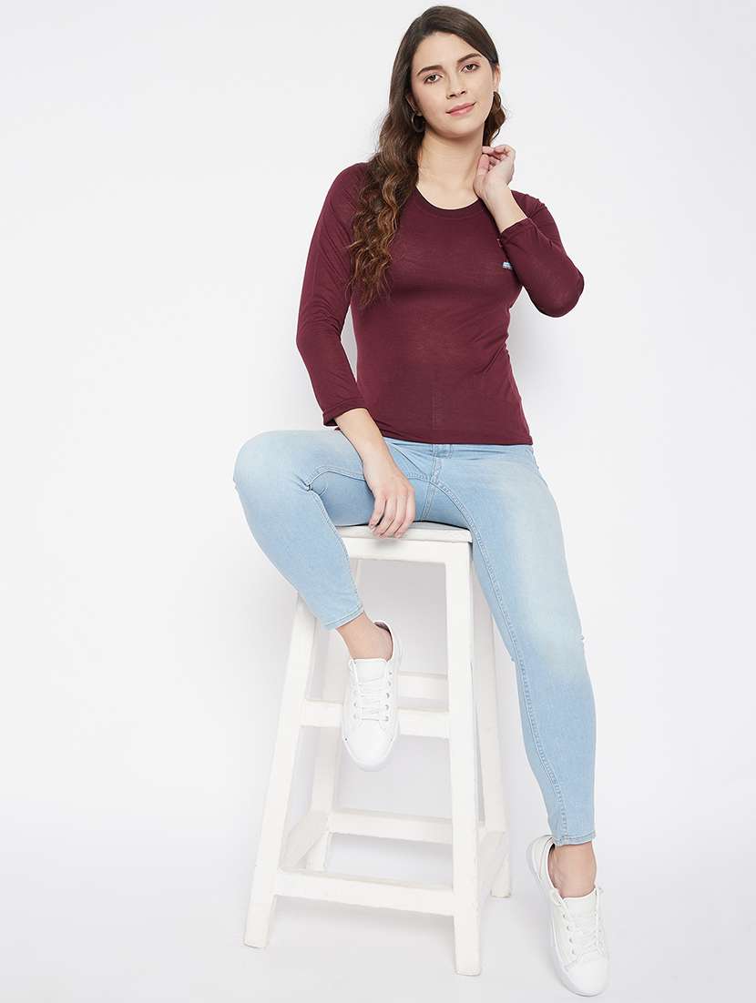 maroon coloured printed regular tee - 19082372 - Standard Image - 3