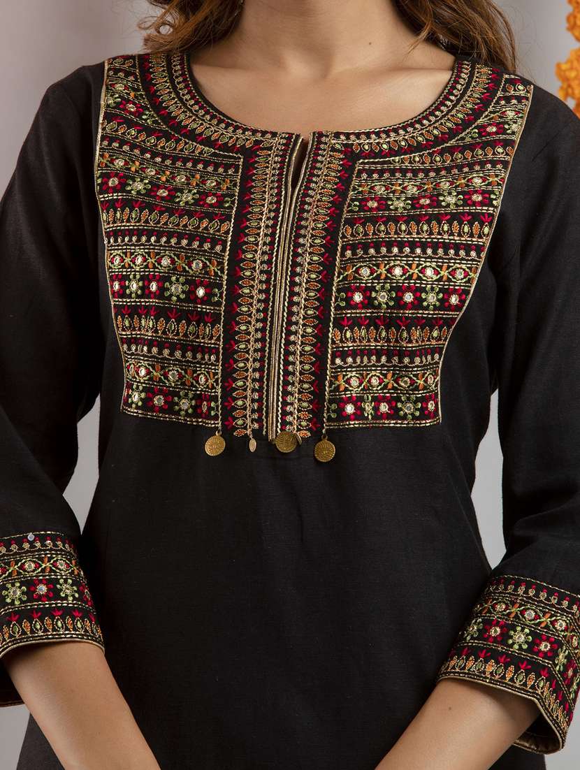 black rayon straight kurta - 19082416 -  Standard Image - 3