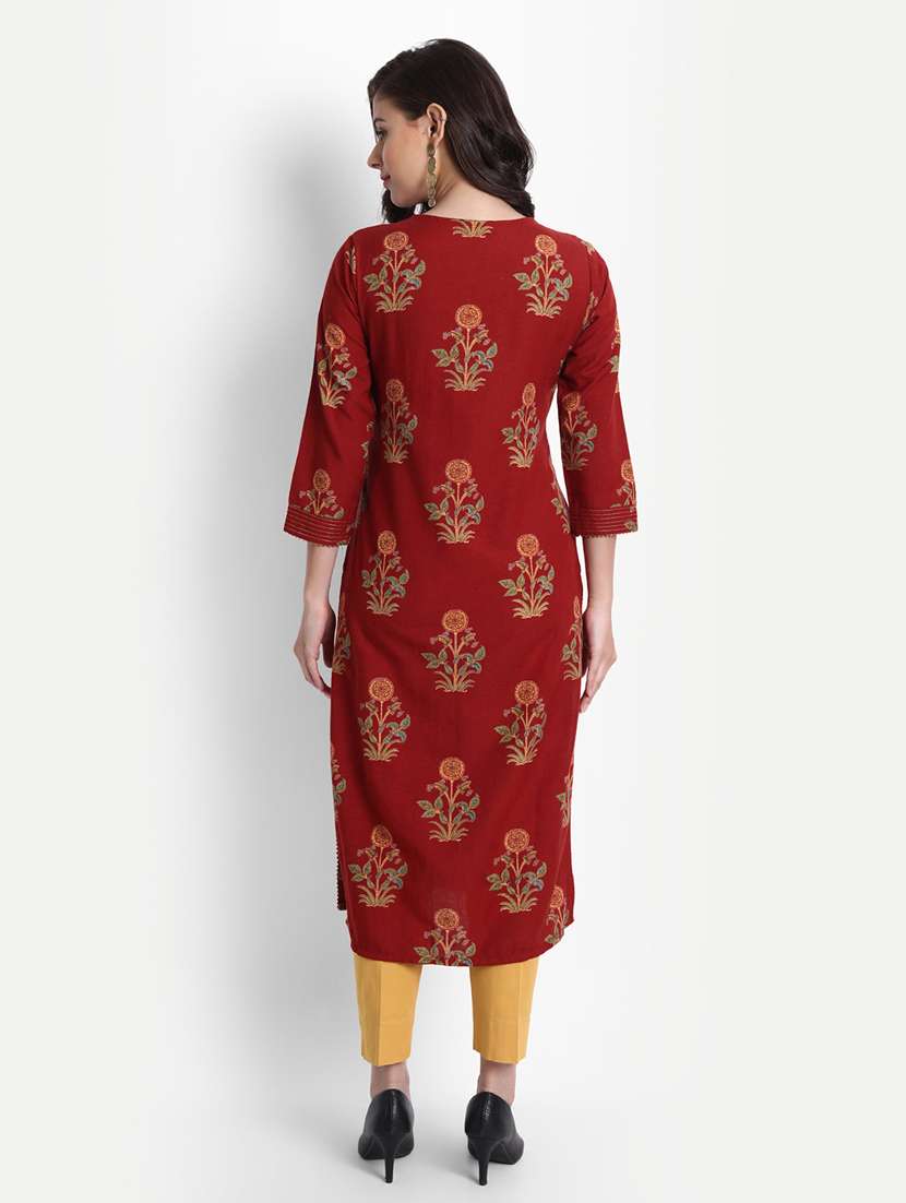 red rayon straight kurta - 19082418 -  Standard Image - 3