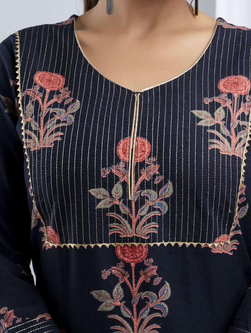 navy rayon straight kurta - 19082420 -  Standard Image - 3