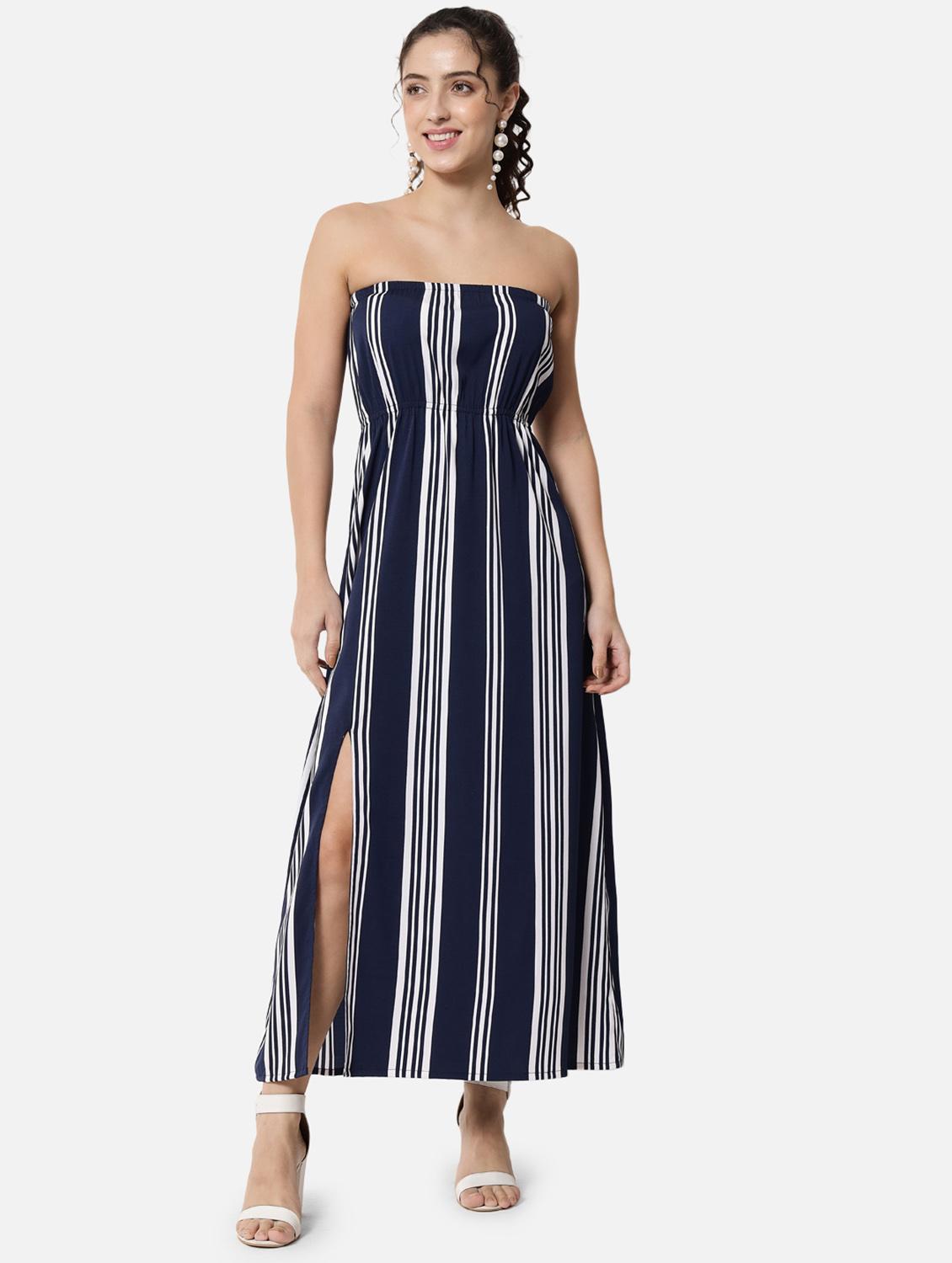 side slit striped tube dress - 19082722 - Zoom Image - 0