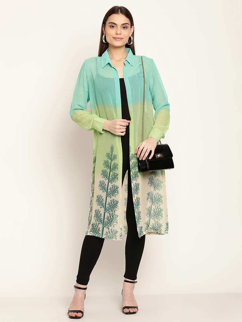green georgette printed shrug 