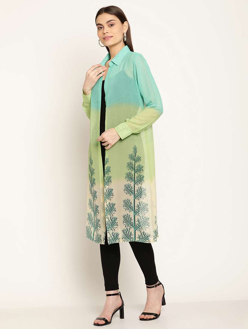 green georgette printed shrug  - 19082911 -  Standard Image - 3