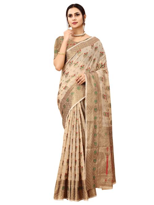 cream cotton silk set saree with blouse - 19082937 - Standard Image - 0