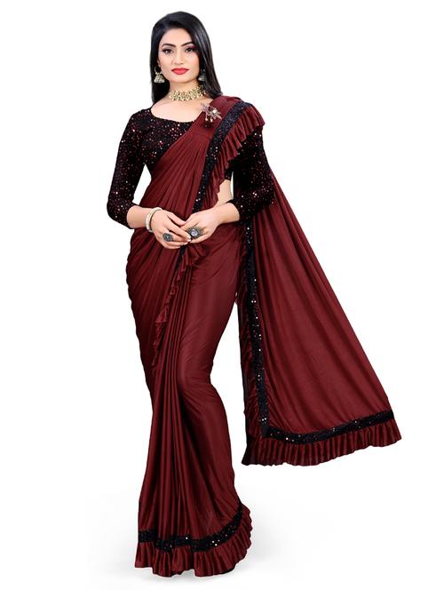 red lycra set saree - 19082946 - Standard Image - 0