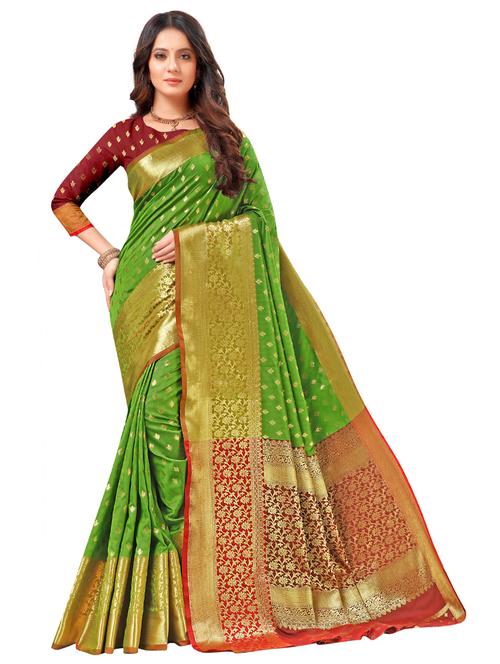 green georgette  set saree with blouse - 19082949 -  Standard Image - 0