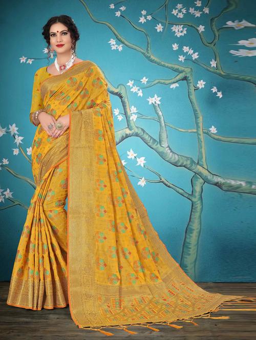 yellow cotton silk set saree with blouse - 19082993 - Standard Image - 0