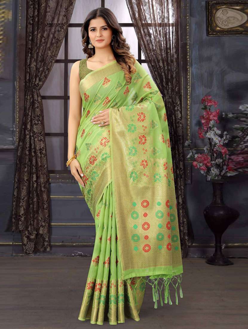 green cotton silk set saree - 19082995 - Zoom Image - 0