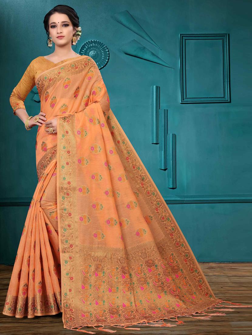 orange cotton silk set saree - 19083012 - Zoom Image - 0