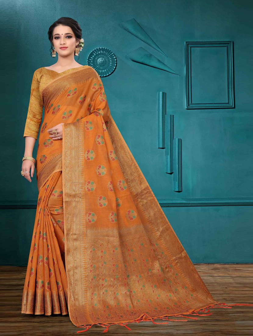 orange cotton silk set saree - 19083022 - Zoom Image - 0