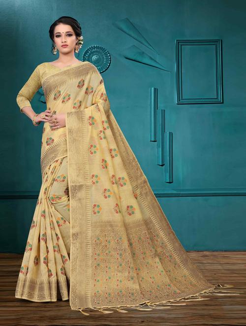 cream cotton silk set saree - 19083026 - Standard Image - 0