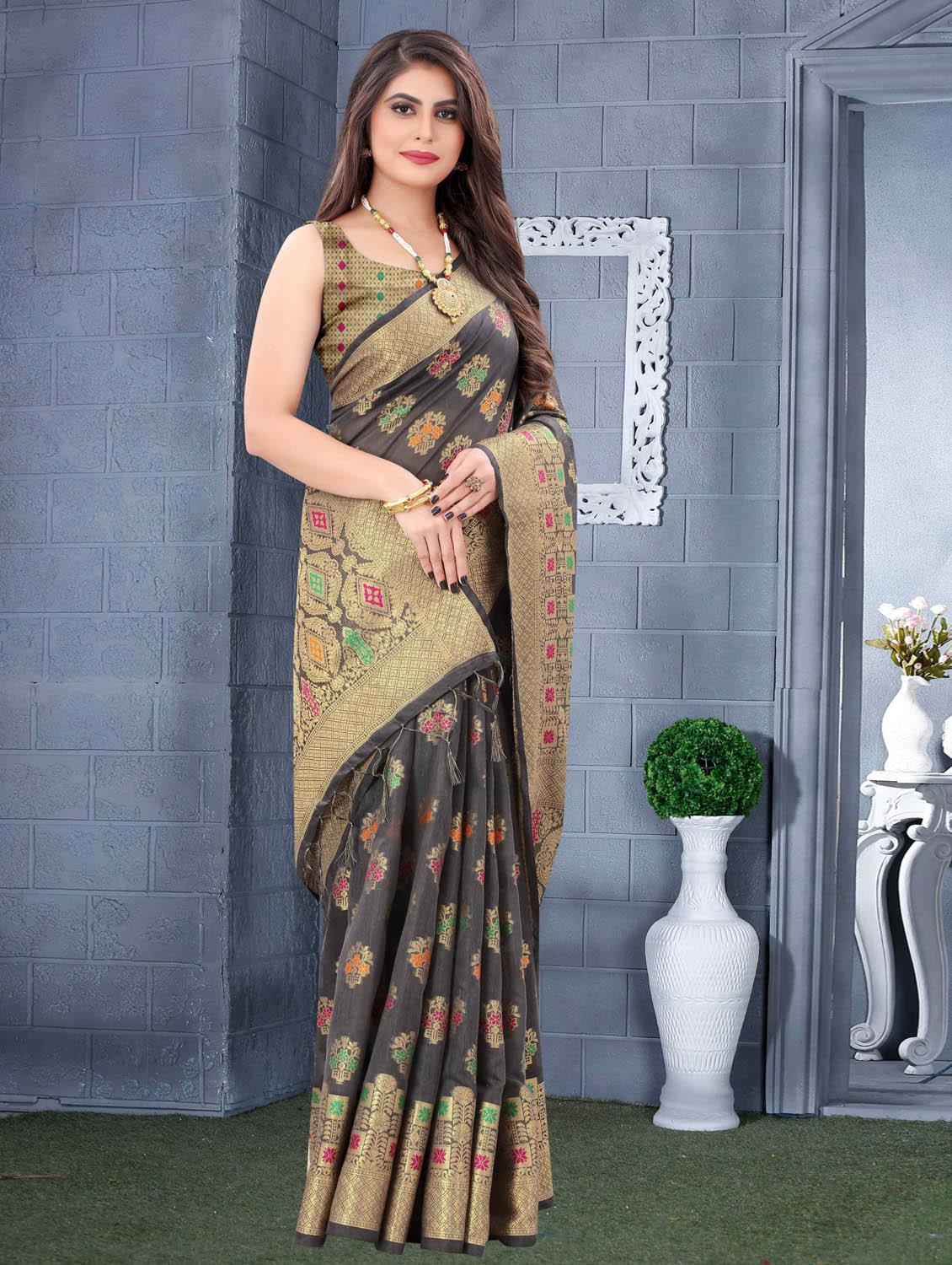 self design zari work woven saree - 19083067 - Zoom Image - 0