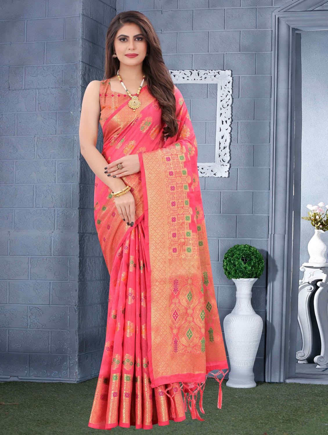 self design zari work woven saree with blouse - 19083086 - Zoom Image - 0