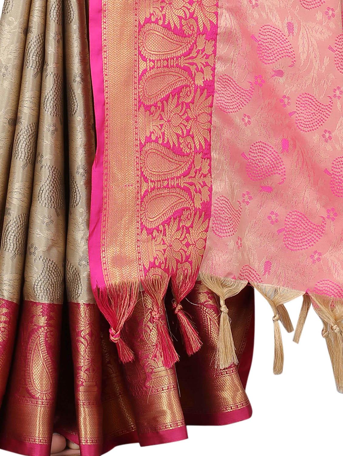 self design zari work woven saree with blouse - 19083088 - Standard Image - 3