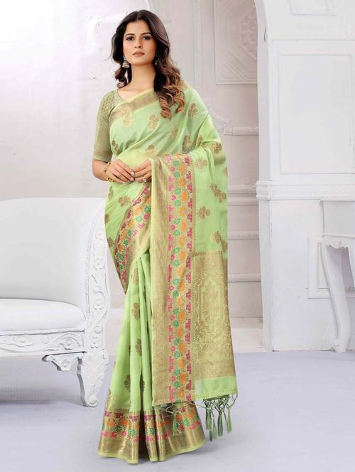 self design zari work woven saree with blouse - 19083108 -  Standard Image - 0