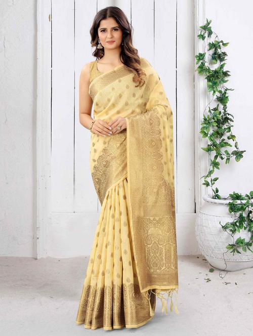 self design zari work woven saree with blouse - 19083137 -  Standard Image - 0