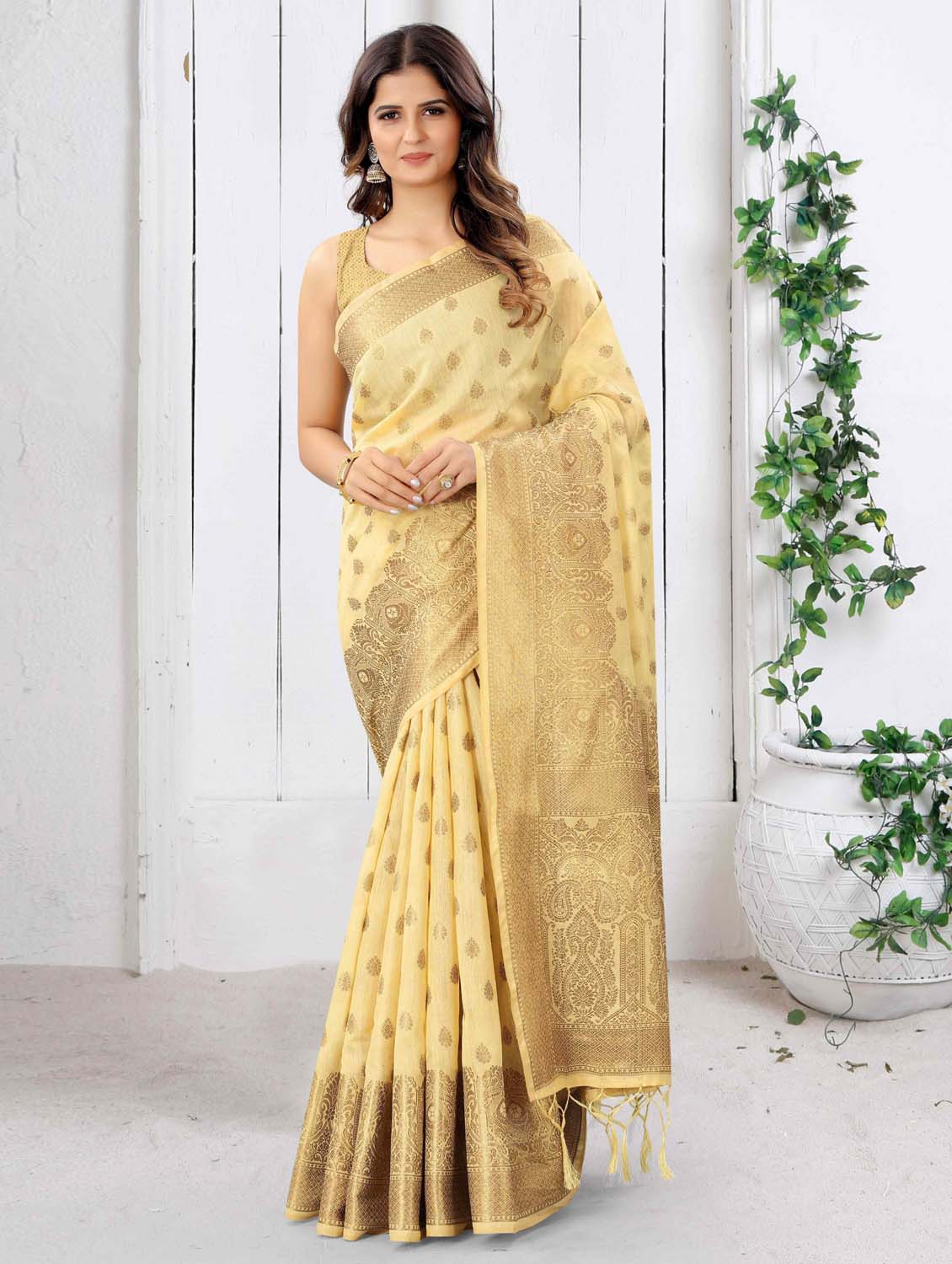 self design zari work woven saree with blouse - 19083137 -  Zoom Image - 0
