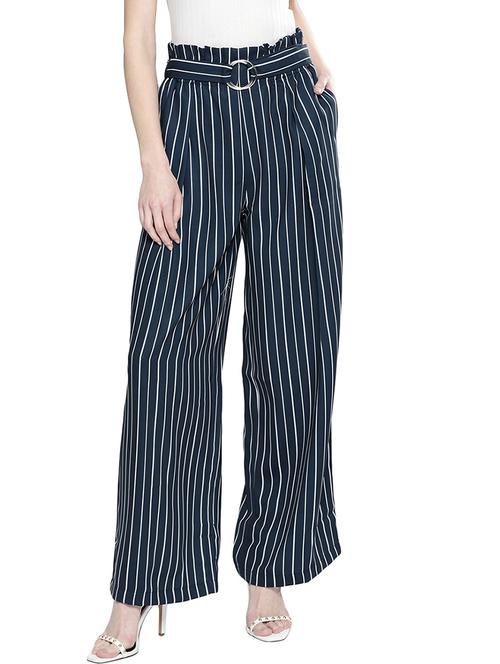 blue mid rise striped trouser - 19083889 - Standard Image - 0