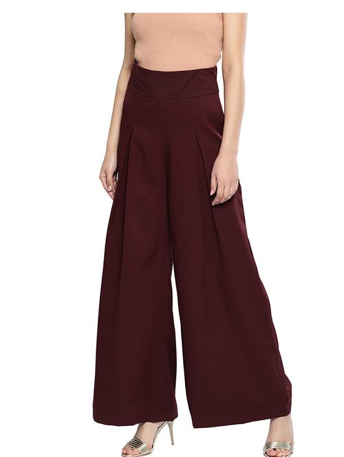 burgundy mid rise solid trouser - 19083953 - Standard Image - 0