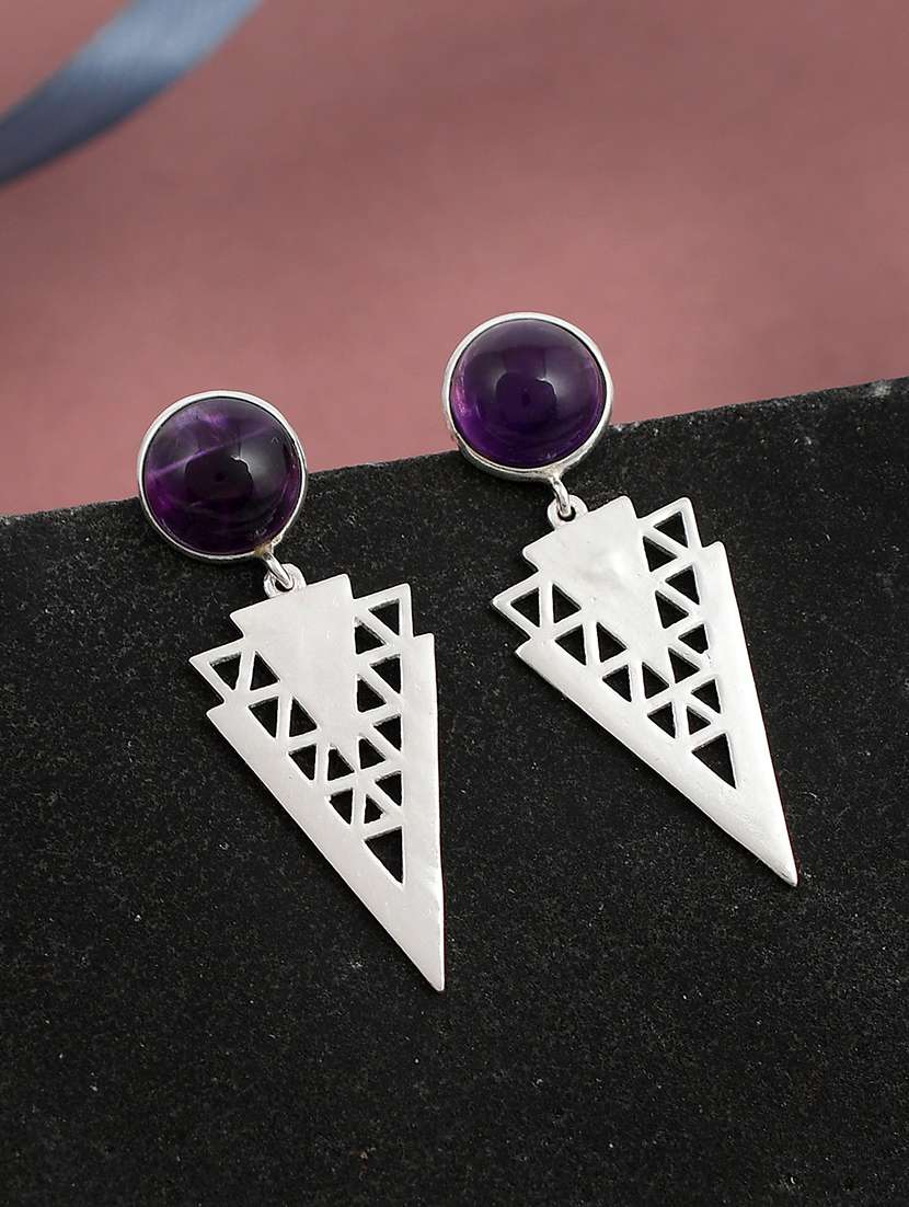  purple silver plated drop earring - 19085241 -  Zoom Image - 0