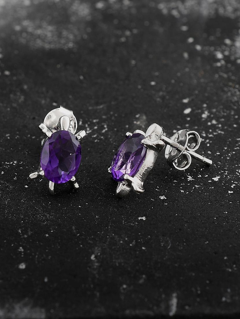 purple silver plated drop earring - 19085269 -  Zoom Image - 0