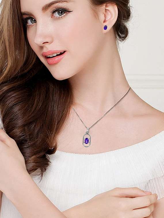 silver plated stone embellished pendant - 19085412 -  Standard Image - 3