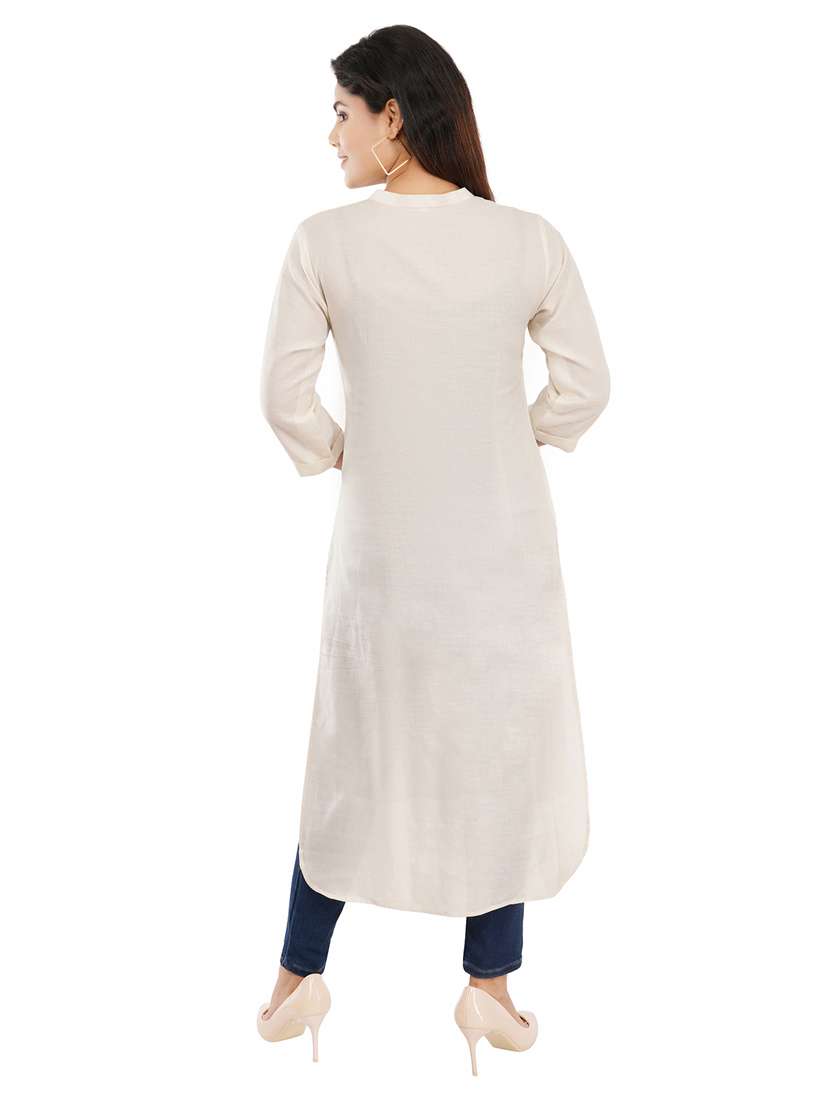 off-white solid high-low kurti - 19085743 - Standard Image - 3