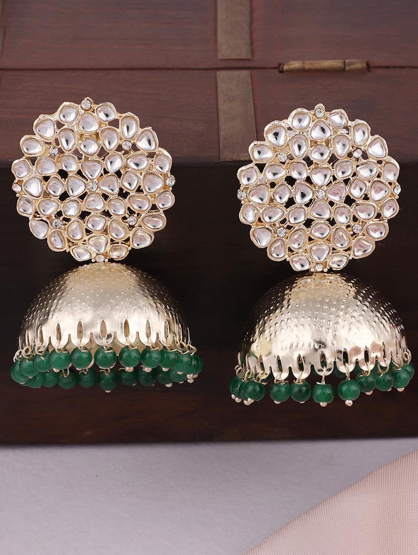 green gold plated jhumka earring - 19086327 - Zoom Image - 0