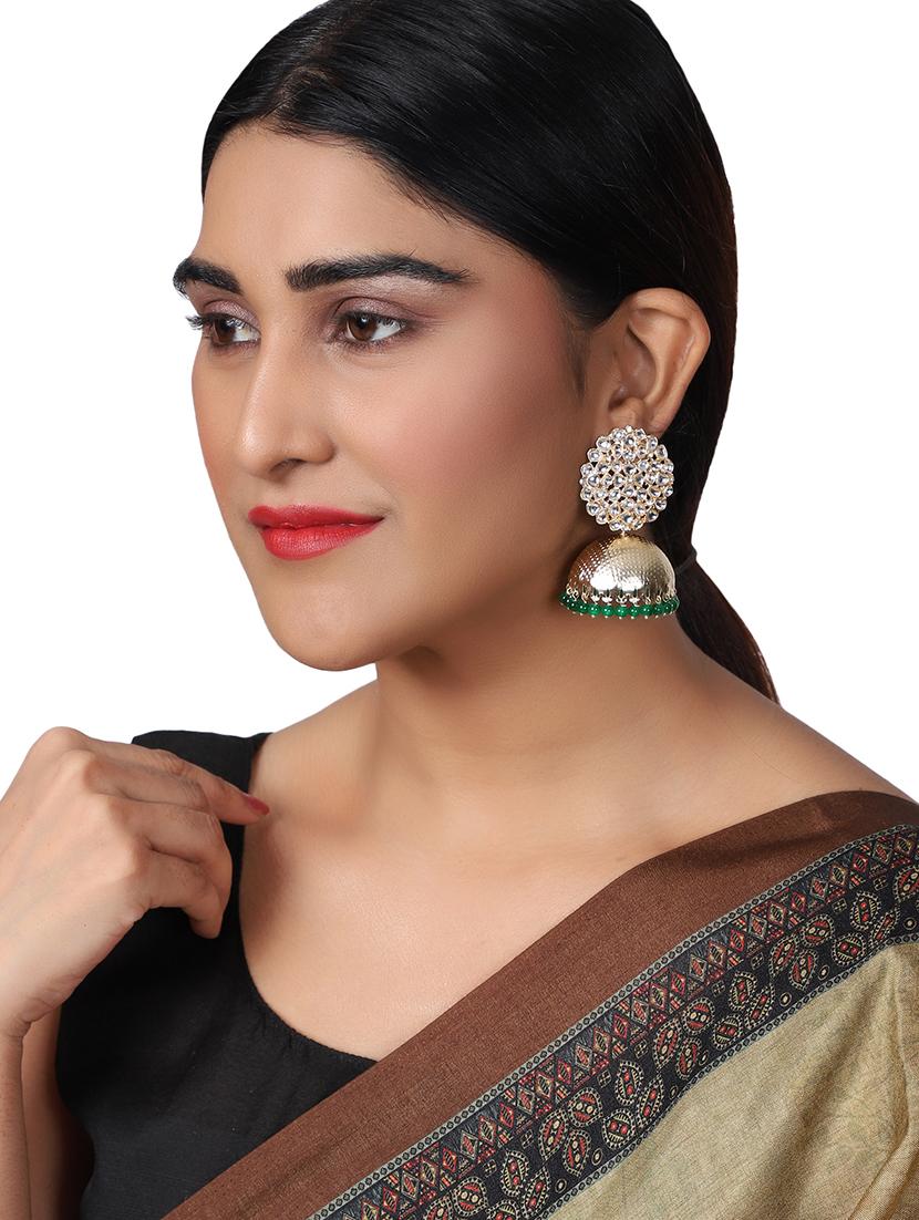 green gold plated jhumka earring - 19086327 - Standard Image - 3