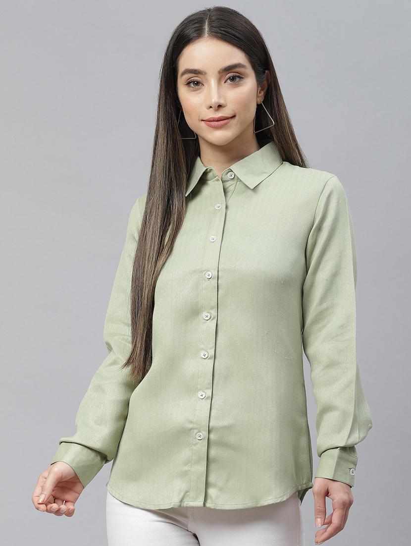 green viscose regular shirt - 19086591 -  Zoom Image - 0
