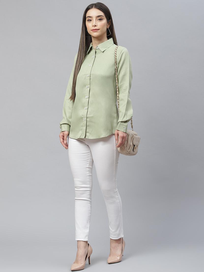 green viscose regular shirt - 19086591 - Standard Image - 3