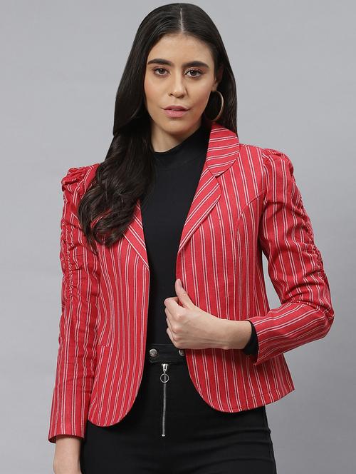 lapel neck striped regular jacket - 19086599 - Standard Image - 0