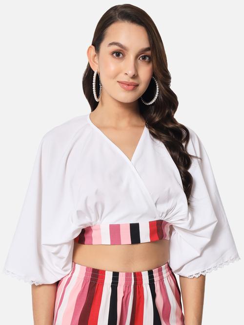 women's crop overlap neck top - 19086757 - Standard Image - 0