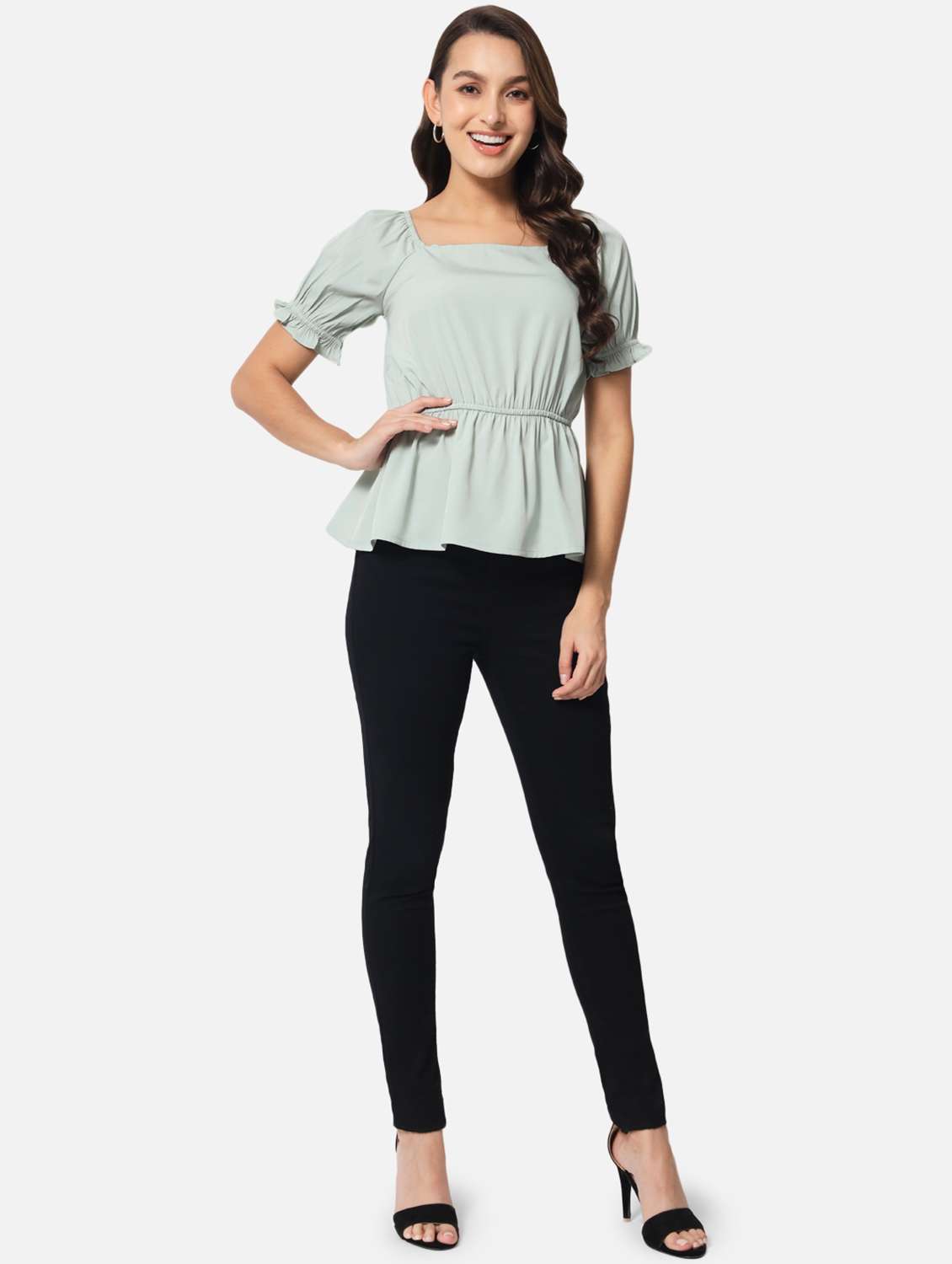 women's peplum square neck top - 19086808 -  Standard Image - 3