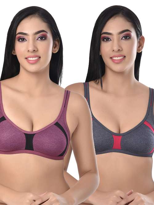 pack of 2 multi colored solid sports bra - 19087098 -  Standard Image - 0