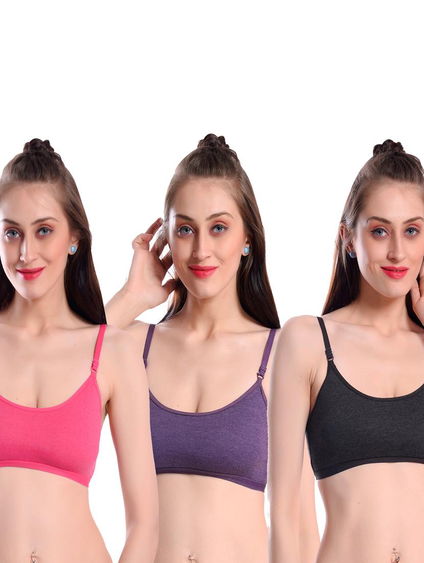 pack of 3 multi colored solid sport bra - 19087288 - Zoom Image - 0